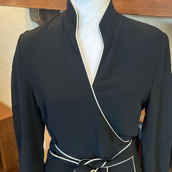Lafayette 148 Black/White Piping Wrap Dress, size 8 - Picture 2 of 12